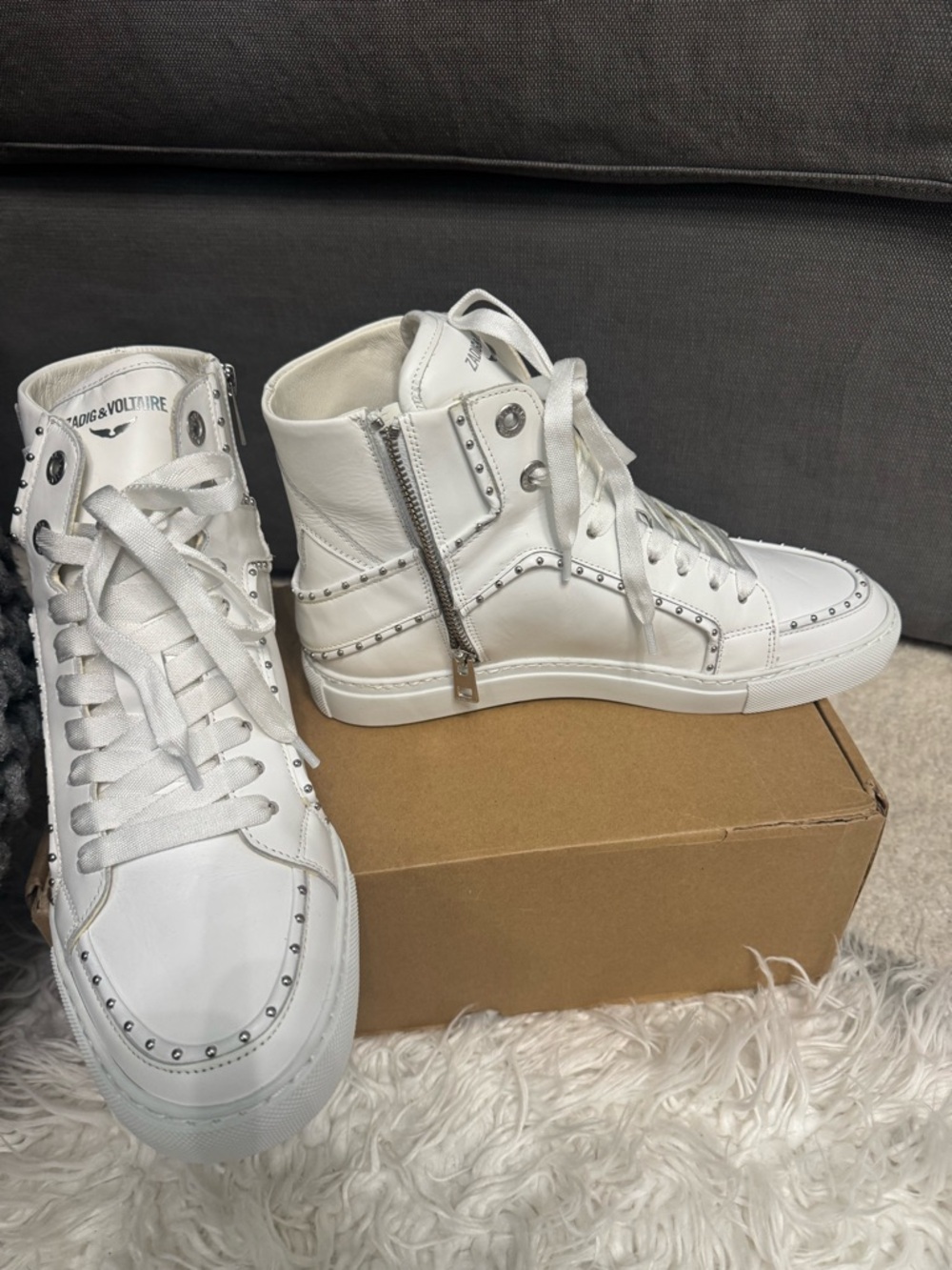 Zadig & Voltaire White Studded High-Top Sneakers